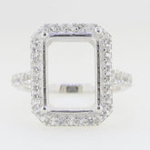 Sterling Silver Semi Mount Ring Setting Emerald OCT 14x10mm Halo White Topaz - Syzjewelry